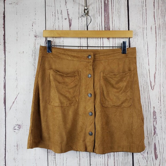 iris Dresses & Skirts - Iris Mini Skirt Womens Size Medium Button Front Faux Suede Brown